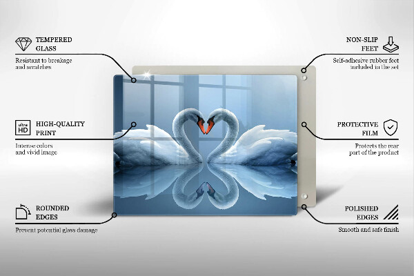 Glas Herdabdeckplatte Zwei Schwanenherzen