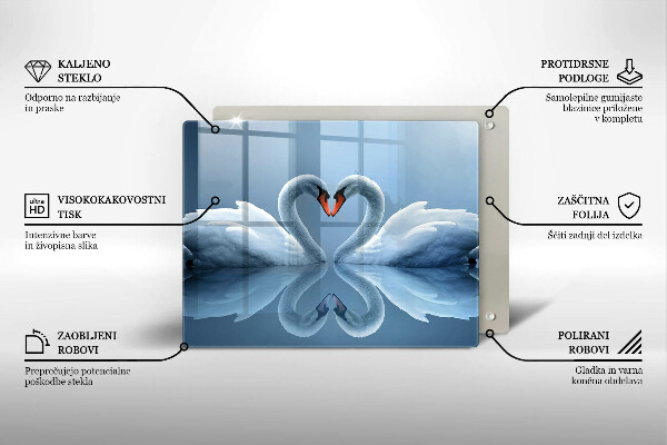 Glas Herdabdeckplatte Zwei Schwanenherzen