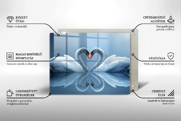 Glas Herdabdeckplatte Zwei Schwanenherzen