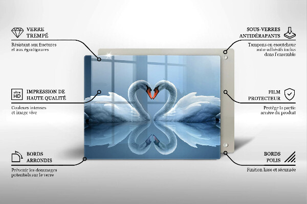 Glas Herdabdeckplatte Zwei Schwanenherzen