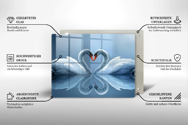 Glas Herdabdeckplatte Zwei Schwanenherzen