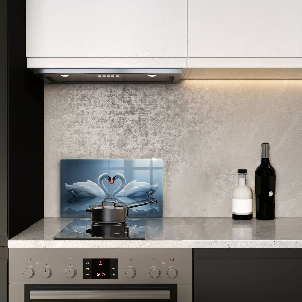 Glas Herdabdeckplatte Zwei Schwanenherzen