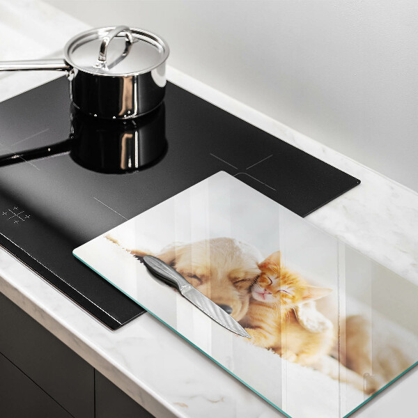 Glas Herdabdeckplatte Tiere Hund und Katze