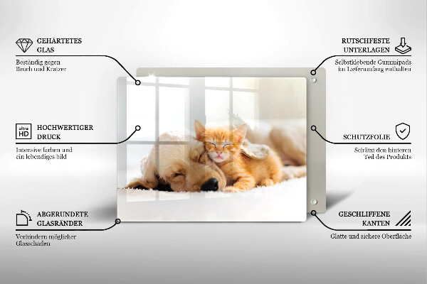 Glas Herdabdeckplatte Tiere Hund und Katze