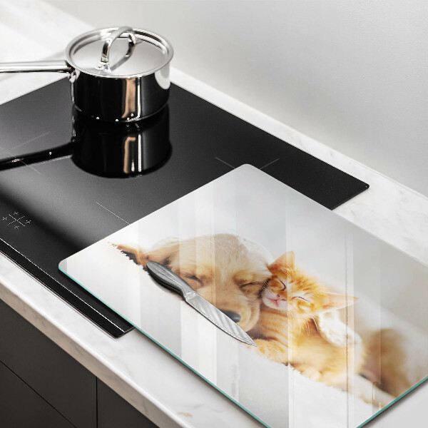 Glas Herdabdeckplatte Tiere Hund und Katze