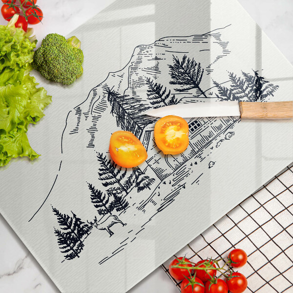 Glas Herdabdeckplatte Zeichnung einer Hütte in den Bergen