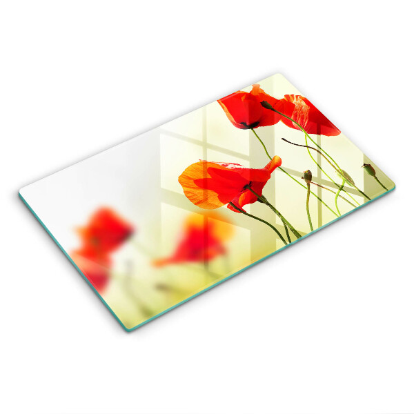 Glas Herdabdeckplatte Rote Mohnblumen