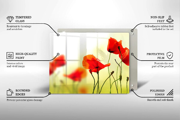 Glas Herdabdeckplatte Rote Mohnblumen