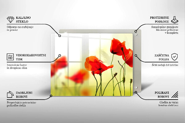 Glas Herdabdeckplatte Rote Mohnblumen