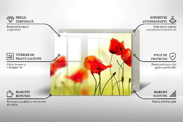 Glas Herdabdeckplatte Rote Mohnblumen