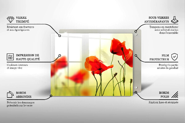 Glas Herdabdeckplatte Rote Mohnblumen