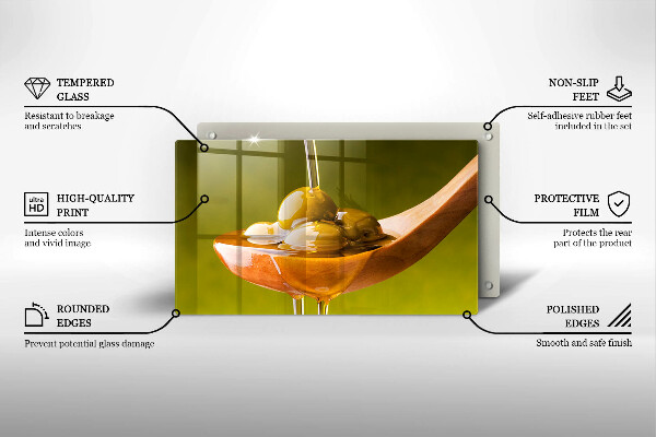 Glas Herdabdeckplatte Olivenöl und Oliven