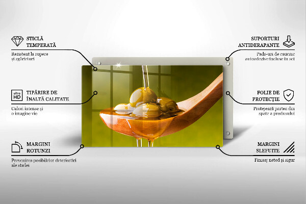 Glas Herdabdeckplatte Olivenöl und Oliven
