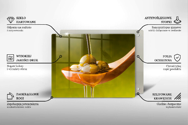 Glas Herdabdeckplatte Olivenöl und Oliven