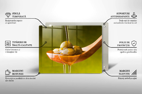 Glas Herdabdeckplatte Olivenöl und Oliven