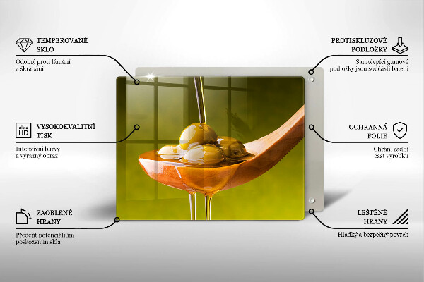 Glas Herdabdeckplatte Olivenöl und Oliven