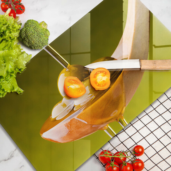 Glas Herdabdeckplatte Olivenöl und Oliven