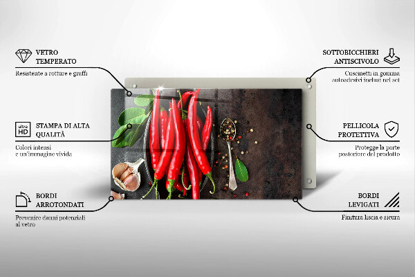 Glas Herdabdeckplatte Rote Chilischoten