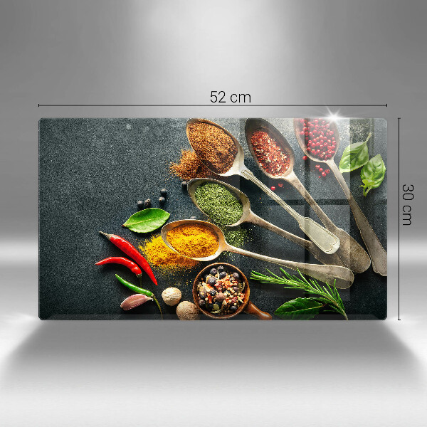 Glas Herdabdeckplatte Küchenlöffel mit Gewürzen