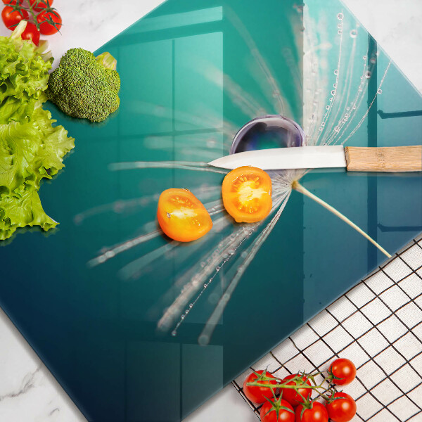 Glas Herdabdeckplatte Tau auf einem Löwenzahn