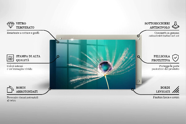 Glas Herdabdeckplatte Tau auf einem Löwenzahn
