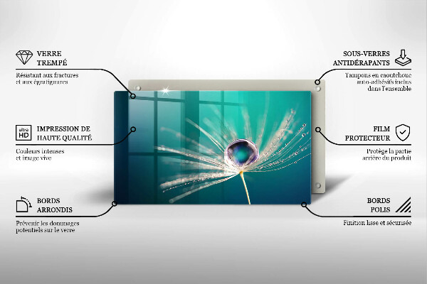 Glas Herdabdeckplatte Tau auf einem Löwenzahn