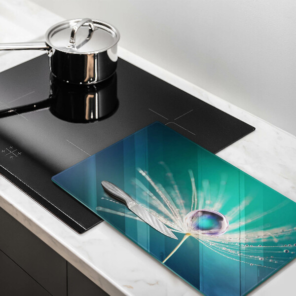 Glas Herdabdeckplatte Tau auf einem Löwenzahn