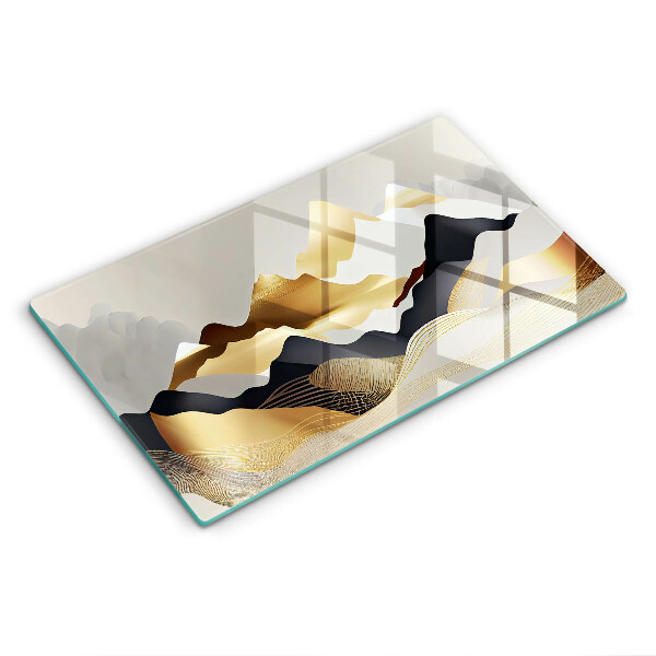 Glas Herdabdeckplatte Abstrakte goldene Berge