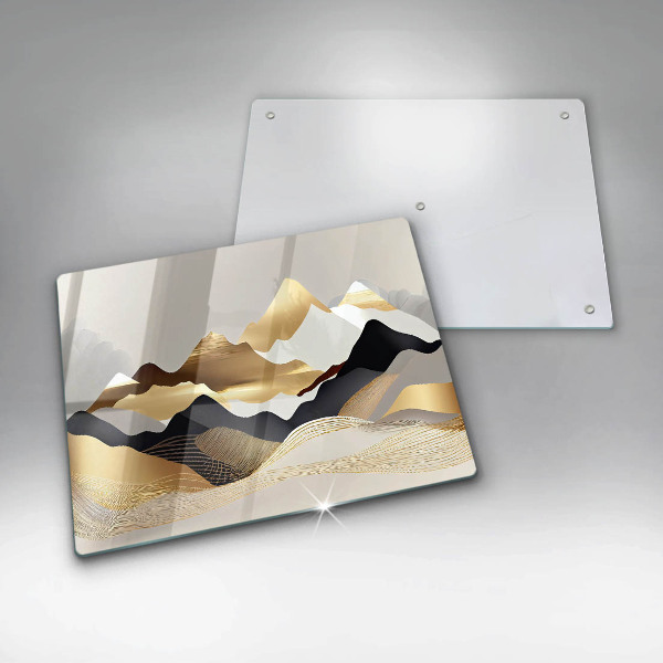 Glas Herdabdeckplatte Abstrakte goldene Berge