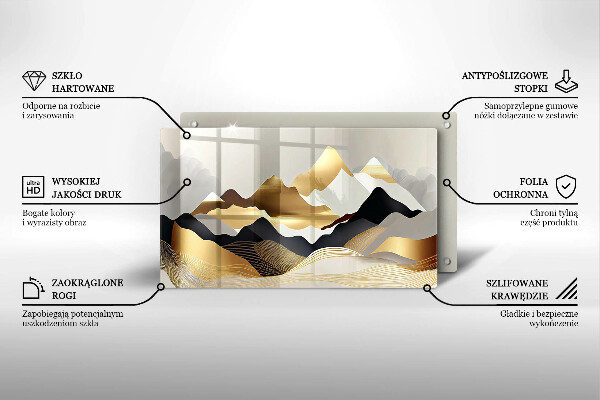 Glas Herdabdeckplatte Abstrakte goldene Berge