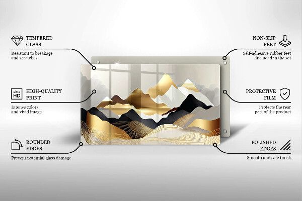 Glas Herdabdeckplatte Abstrakte goldene Berge