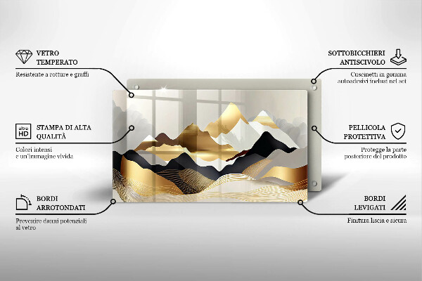 Glas Herdabdeckplatte Abstrakte goldene Berge