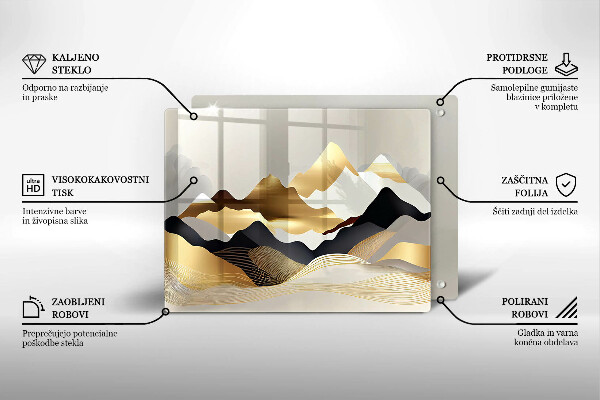 Glas Herdabdeckplatte Abstrakte goldene Berge