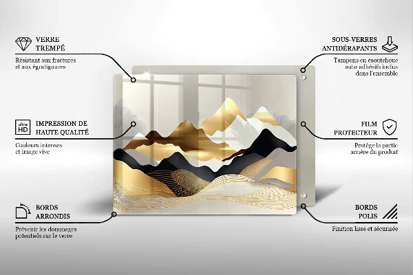 Glas Herdabdeckplatte Abstrakte goldene Berge