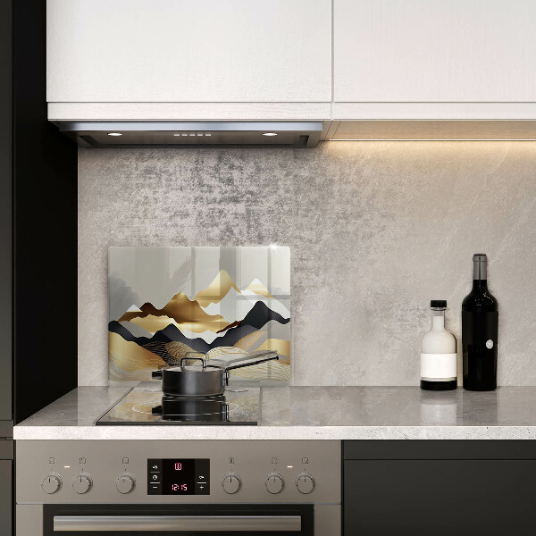 Glas Herdabdeckplatte Abstrakte goldene Berge