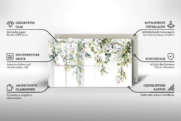 Glas Herdabdeckplatte Dekorative Blätter und Blüten