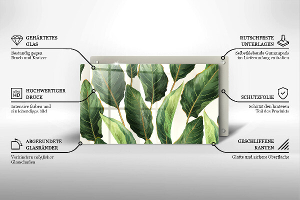 Glas Herdabdeckplatte Bananenblätter