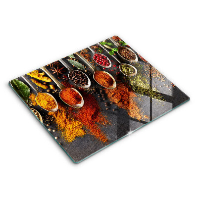 Glas Herdabdeckplatte Löffel mit Gewürzen