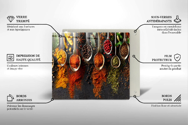 Glas Herdabdeckplatte Löffel mit Gewürzen