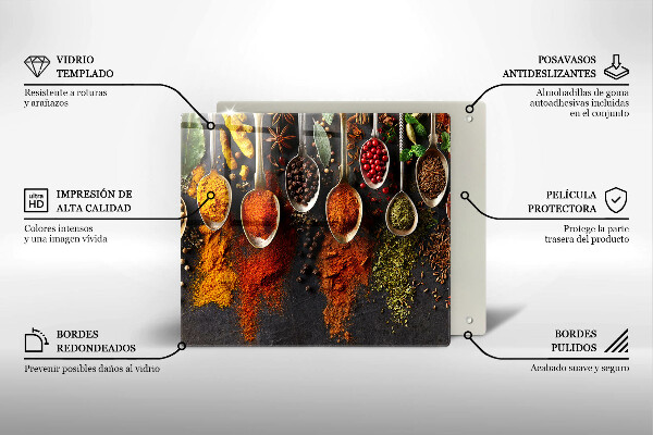 Glas Herdabdeckplatte Löffel mit Gewürzen