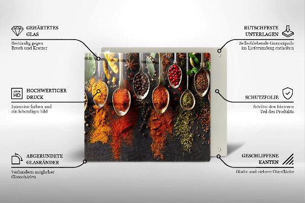 Glas Herdabdeckplatte Löffel mit Gewürzen