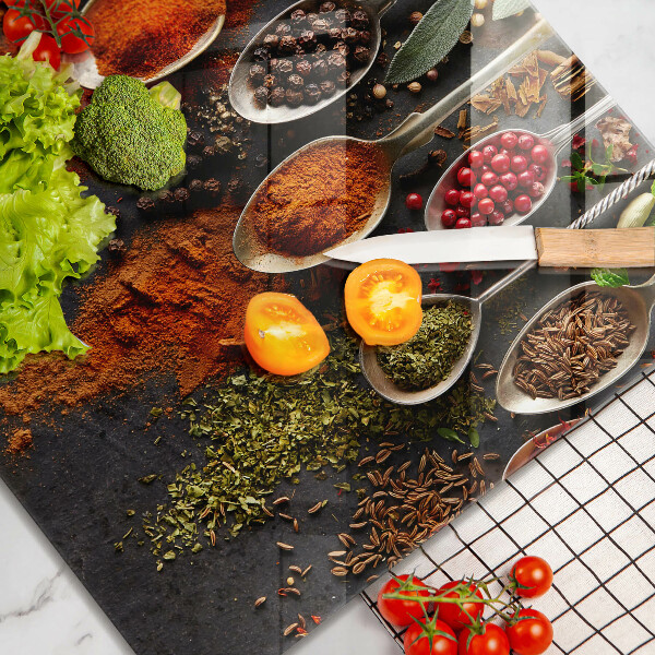 Glas Herdabdeckplatte Löffel mit Gewürzen