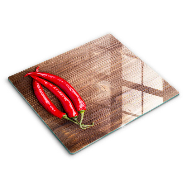 Glas Herdabdeckplatte Chilischoten auf Holz