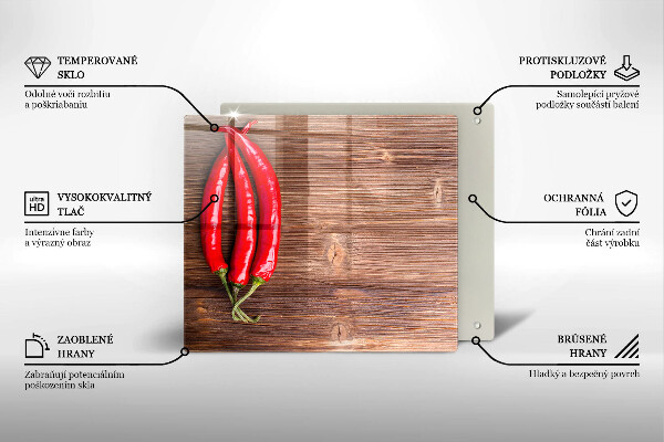 Glas Herdabdeckplatte Chilischoten auf Holz