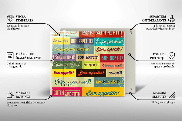 Glas Herdabdeckplatte Untertitel Guten Appetit Sprachen