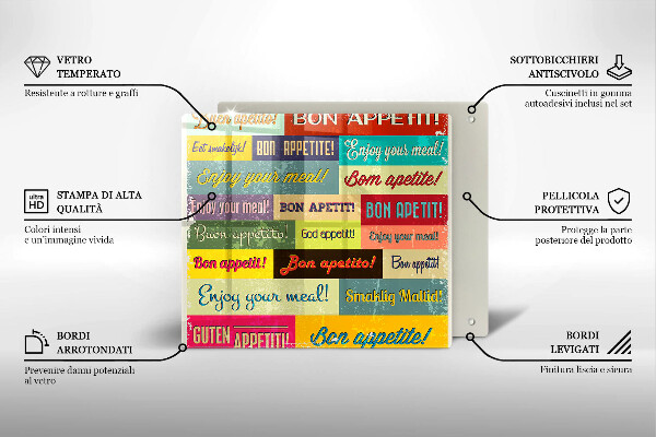 Glas Herdabdeckplatte Untertitel Guten Appetit Sprachen