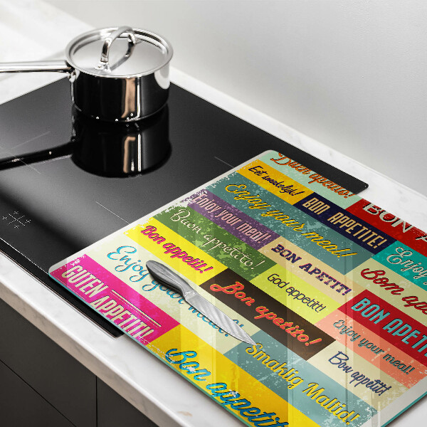 Glas Herdabdeckplatte Untertitel Guten Appetit Sprachen