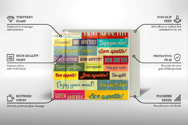 Glas Herdabdeckplatte Untertitel Guten Appetit Sprachen