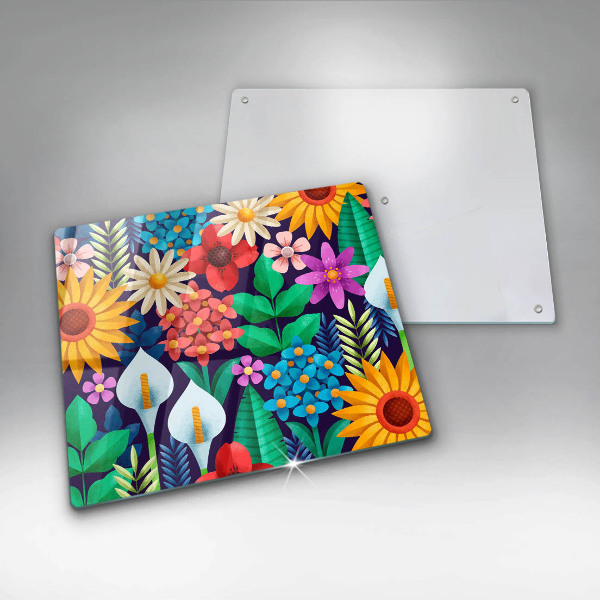 Glas Herdabdeckplatte Blumenwieseillustration