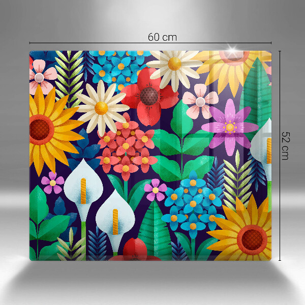 Glas Herdabdeckplatte Blumenwieseillustration